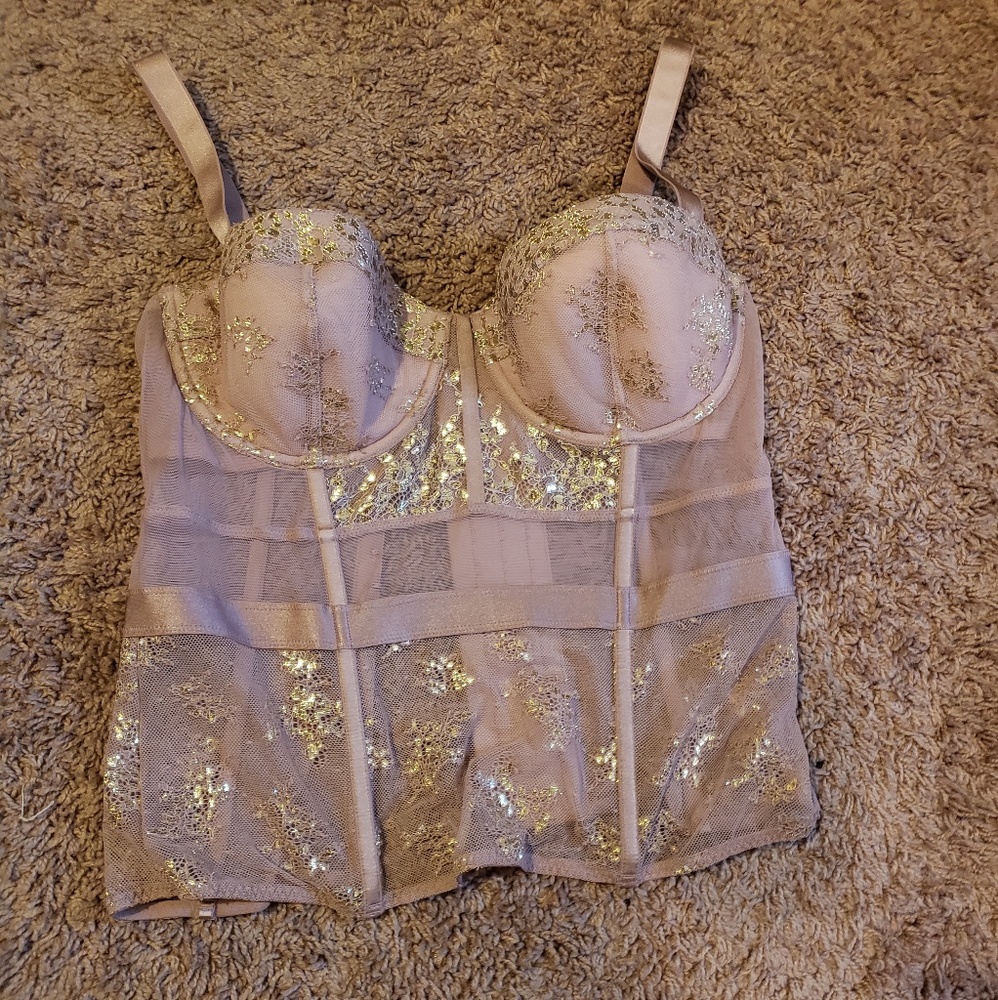 VICTORIA'S SECRET CORSET NUDE GOLD CORSET 36D